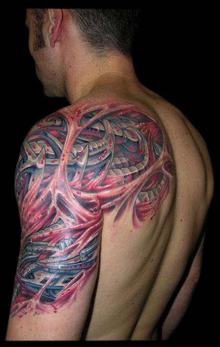 Tattoos - Bio Mech and Skin Rips cover up half sleeve - 79348